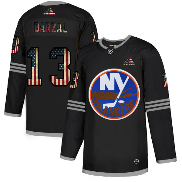 New York Islanders 13 Mathew Barzal Adidas Men Black USA Flag Limited NHL Jersey